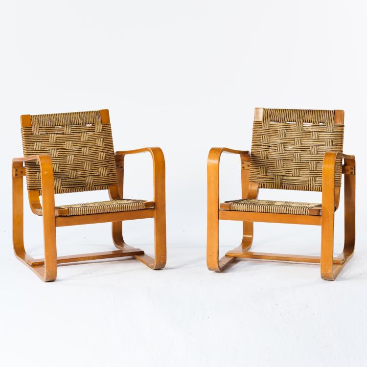 Hauptbild zu Objekt, Set of two 'Bocconi' armchairs and a two-seater sofa, 1939, Giuseppe Pagano Pogatschnig, Maggioni, Gino, Varedo, 154A 91