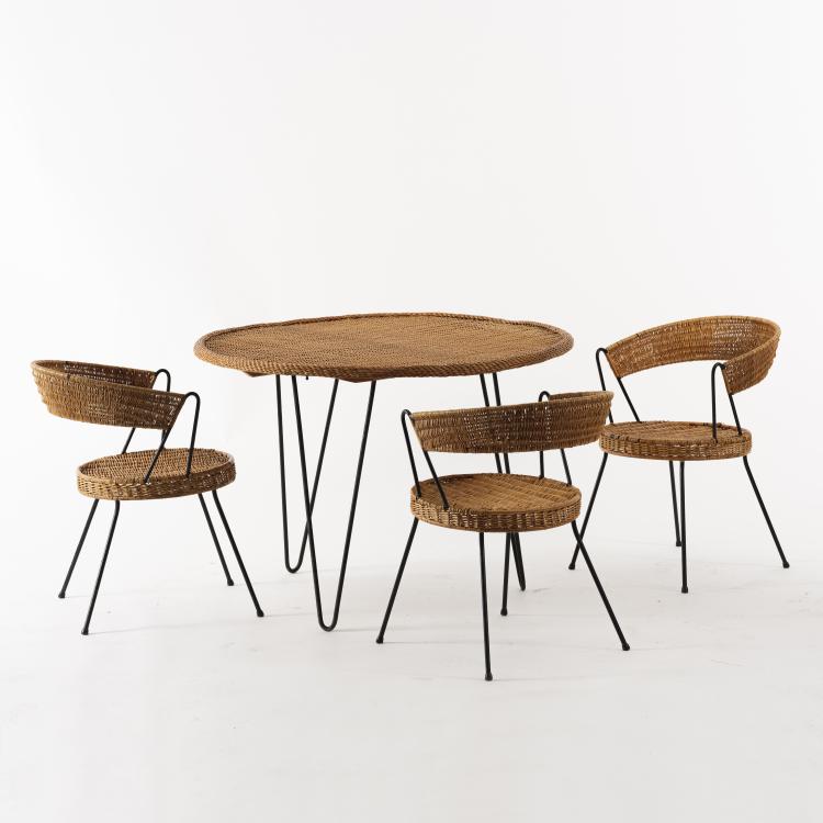 Bild 2 zu Objekt, Korbtisch mit drei St&uuml;hlen, um 1950, NKs Verkst&auml;der, Nyk&ouml;ping (zugeschrieben), 155B 402