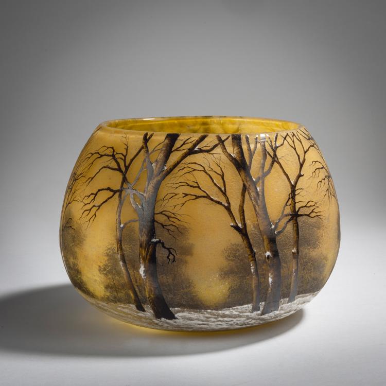 Hauptbild zu Objekt, Gro&szlig;e Jardiniere 'Cr&eacute;puscule neige' oder 'Paysage hiver', um 1906, Daum Fr&egrave;res, Nancy, 153B 132