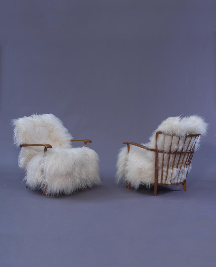 Hauptbild zu Objekt, Zwei Armlehnsessel, 1940er Jahre, Hansen, Fritz, Kopenhagen (zugeschrieben), 155B 325