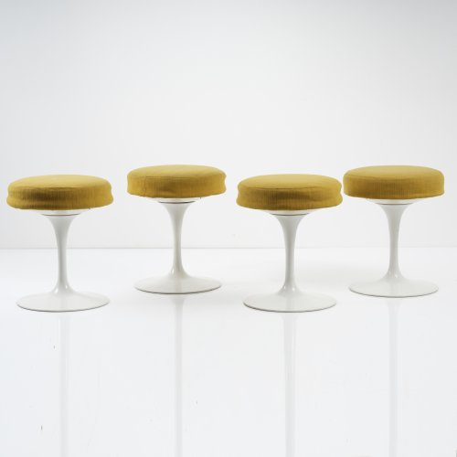 Dining table 'Tulip' - '173' with three chairs '150', '151', and four stools '152', 1956