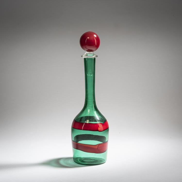 Hauptbild zu Objekt, Flasche mit Stopfen 'A fasce', um 1955, Fulvio Bianconi, Venini & C., Murano, 155C 784