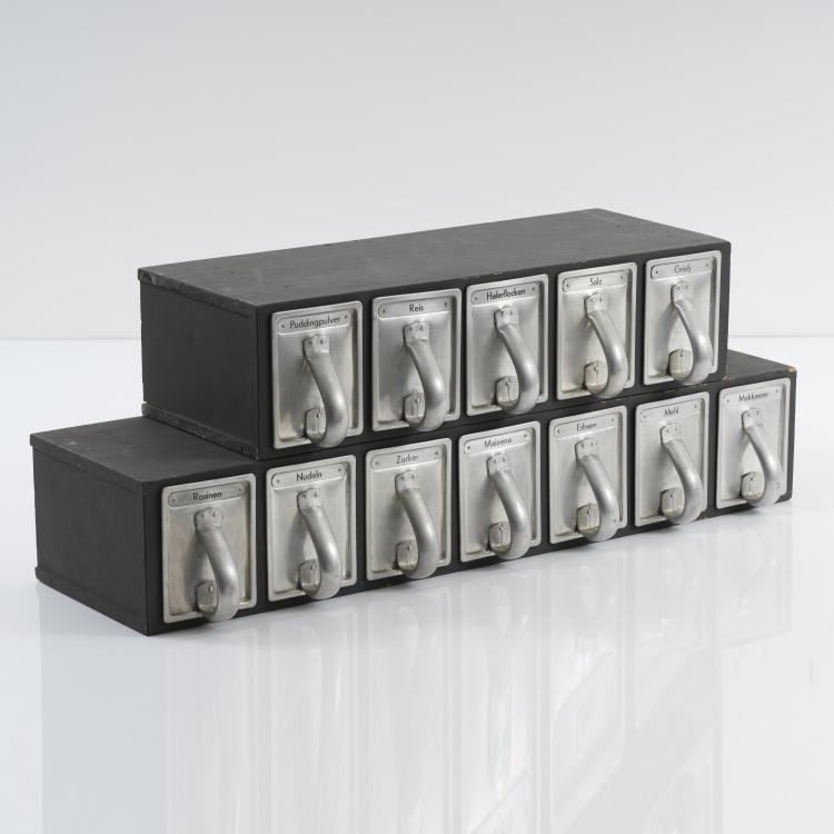 Hauptbild zu Objekt, Two small kitchen wall boards with drawers, c. 1926, Margarete Sch&uuml;tte-Lihotzky (in the style of), Haarer, Hanau, 155B 265