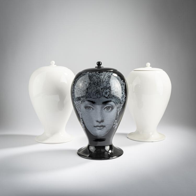 Bild 1 zu Objekt, Drei Deckelvasen 'Tema E Variazioni', 2000er Jahre, Barnaba Fornasetti,Piero Fornasetti, Bitossi, Montelupo, 155A 224