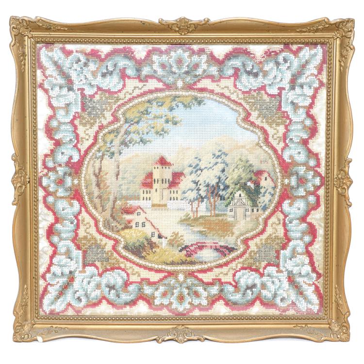 Hauptbild zu Objekt, Beaded painting with landscape, 19th century, 159D 963