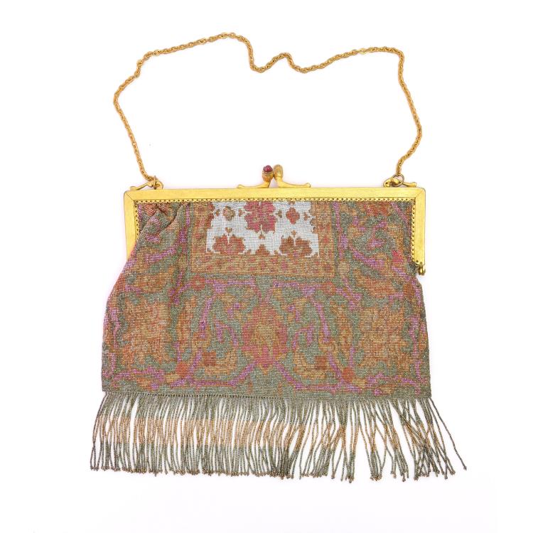 Hauptbild zu Objekt, Stahlperlen-Handtasche mit Teppichmotiv, um 1920, 157F 1376