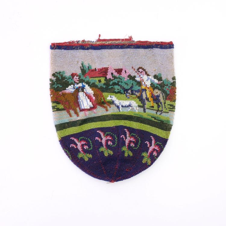 Hauptbild zu Objekt, Pouch with a rural scene, 2nd half of the 19th century., 159D 757