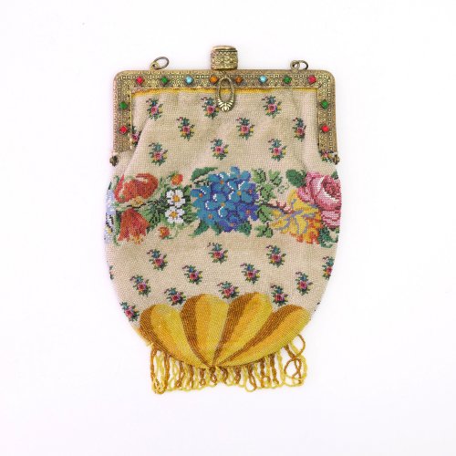 Bag with floral border, c. 1900
