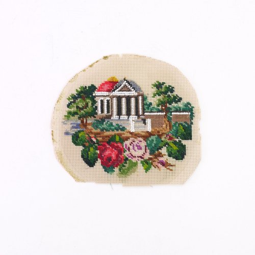 Beadwork with temples and roses, 19th century