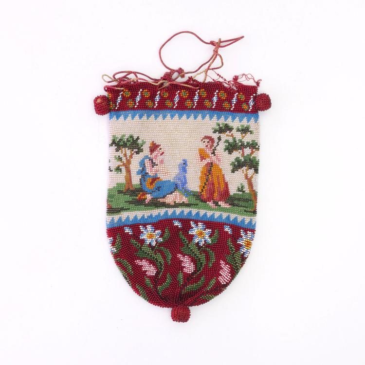 Hauptbild zu Objekt, Perlbeutel mit Frauen im Gr&uuml;nen, 2. H&auml;lfte 19. Jh., 157F 1167