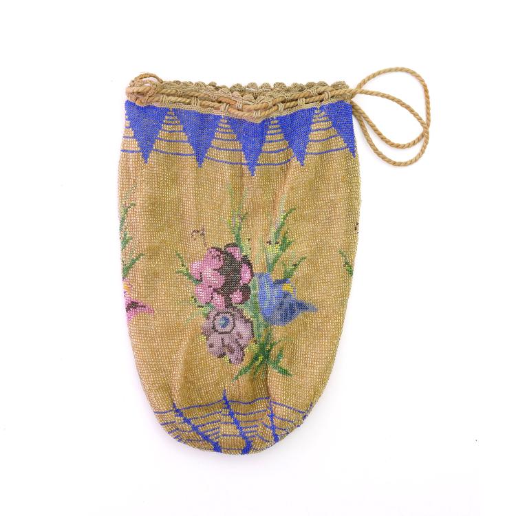 Hauptbild zu Objekt, Perlbeutel mit Blumenstr&auml;u&szlig;en, 2. H&auml;lfte 19. Jh., 159D 766