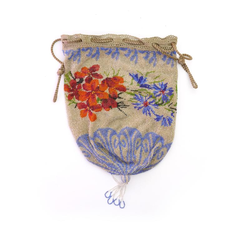 Hauptbild zu Objekt, Perlbeutel mit Blumenmotiv, um 1910, 157F 1278