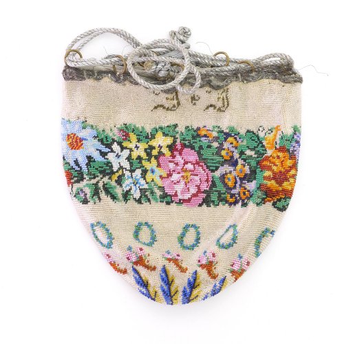 Bag with floral border and monogram, 19th century