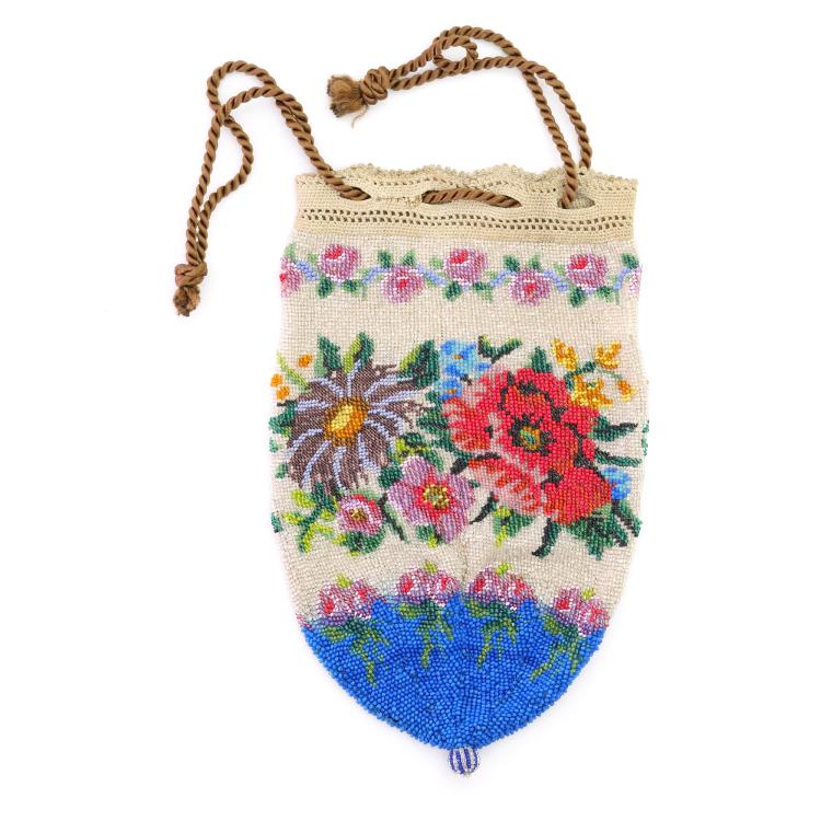 Hauptbild zu Objekt, Perlbeutel mit Blumenbord&uuml;ren, um 1900, 157F 1220