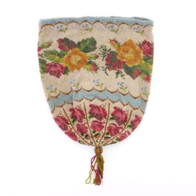 Hauptbild zu Objekt, Pouch with rose border, 1st half of the 19th century, 159D 743