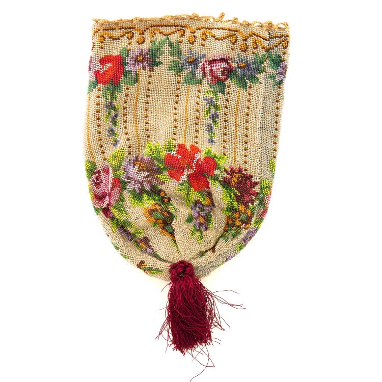 Hauptbild zu Objekt, Perlbeutel mit Blumengirlanden, um 1920, 159D 899