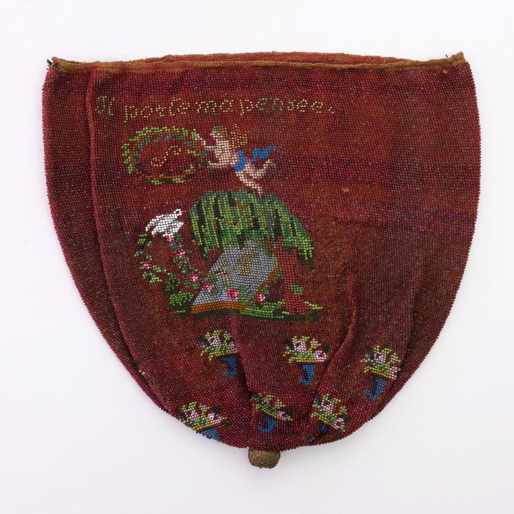 Bild 1 zu Objekt, Perlbeutel mit Grabstein, Engel und Schafhirten, 2. H&auml;lfte 19. Jh., 159D 768