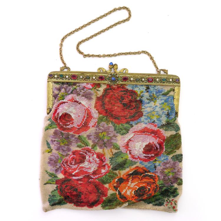 Hauptbild zu Objekt, B&uuml;geltasche mit Blumenmotiv, um 1900, 157F 1224