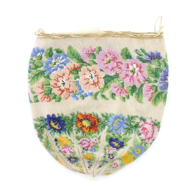 Hauptbild zu Objekt, Perlbeutel mit Blumenbord&uuml;re, 2. H&auml;lfte 19. Jh., 157F 1199