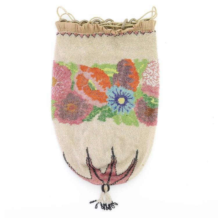 Hauptbild zu Objekt, Pouch with floral border, 2nd half of the 19th century, 159D 777