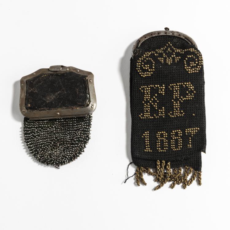 Hauptbild zu Objekt, Zwei B&uuml;gelb&ouml;rsen mit Stahlperlen, 2. H&auml;lfte 19. Jh., 159D 932