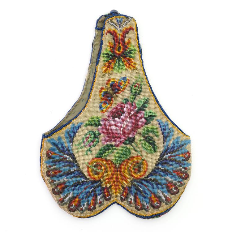 Hauptbild zu Objekt, Handgelenktasche mit Rose und Muster, 2. H&auml;lfte 19. Jh., 159D 756