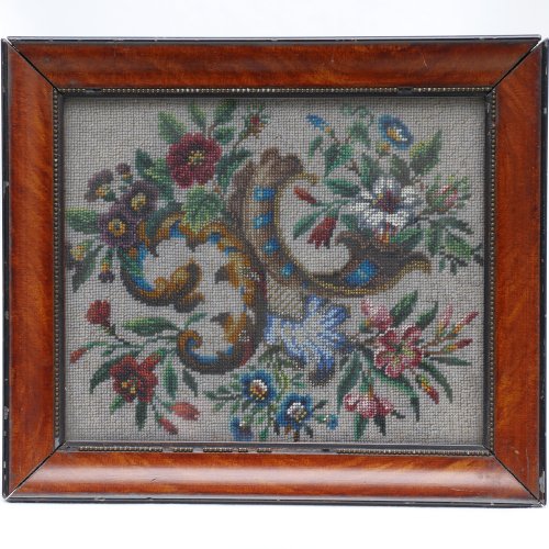 Beaded painting with flowers, 2nd half of the 19th century.