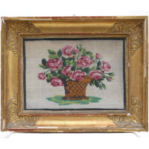 Beaded painting with roses in a basket, 2nd half of the 19th century