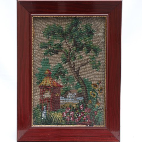 Beaded picture with forest house, 1st half of the 19th century