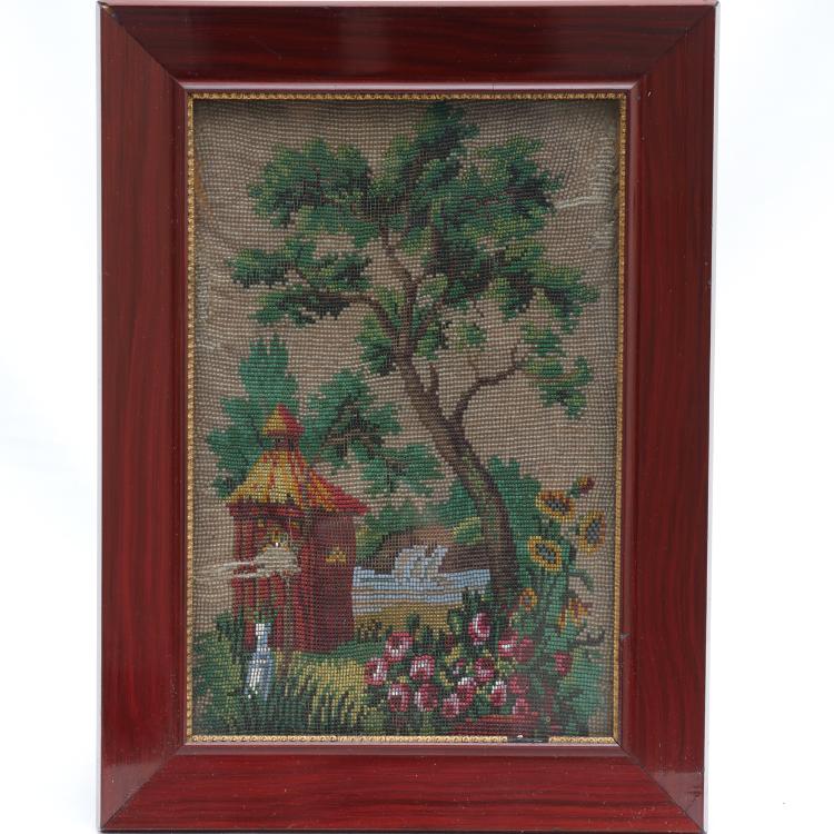 Hauptbild zu Objekt, Beaded picture with forest house, 1st half of the 19th century, 159D 960
