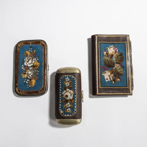 2 Biedermeier cases and 1 notebook, 1st half of the 19th century.
