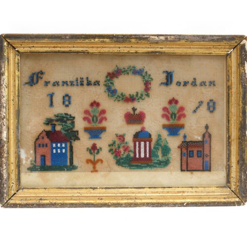 Bead picture with embroidery exercises, 1828