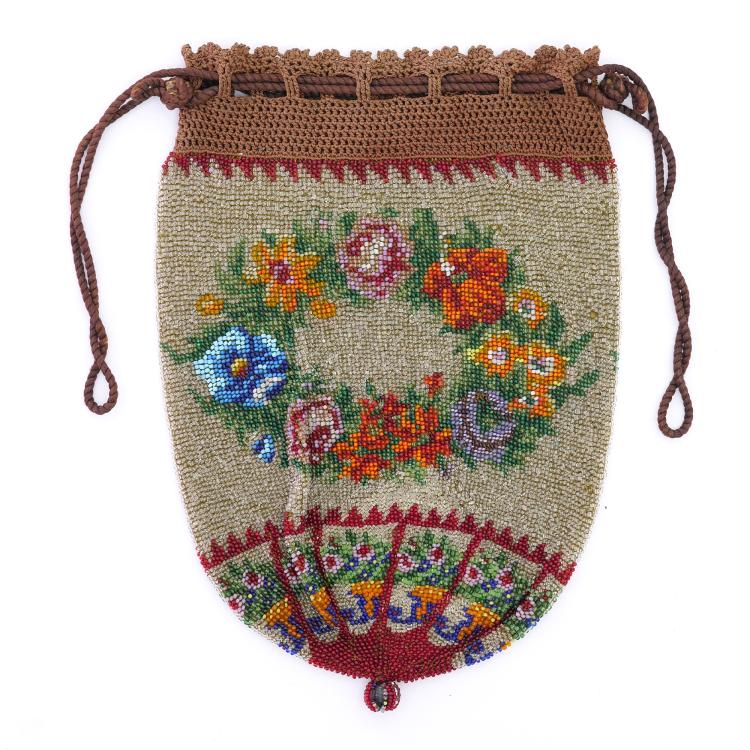 Hauptbild zu Objekt, Perlbeutel mit Blumenkranz, um 1870, 159D 765