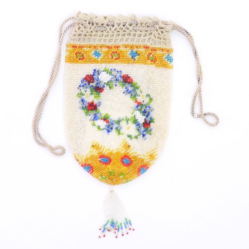 Pouch with flower wreath, mid-19th century