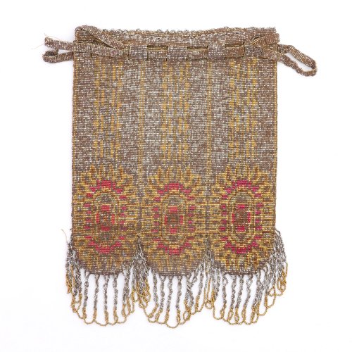 Cut steel pouch with geometric pattern, c. 1920