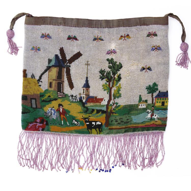 Hauptbild zu Objekt, Perlbeutel mit Dorfszene, um 1900, 159D 831
