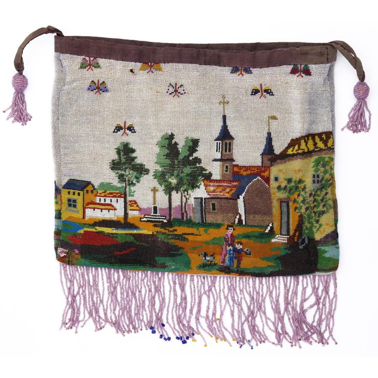 Bild 1 zu Objekt, Perlbeutel mit Dorfszene, um 1900, 159D 831
