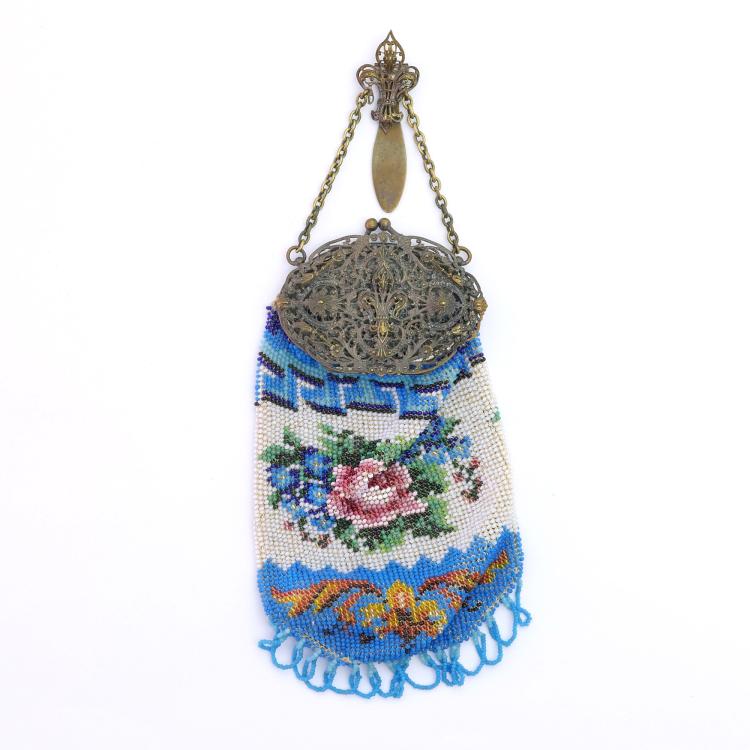 Hauptbild zu Objekt, Pouch with rose and forget-me-not, 2nd half of the 19th century, 159D 781
