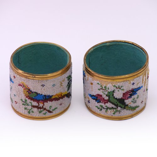 2 napkin rings with bird motifs, 19th century