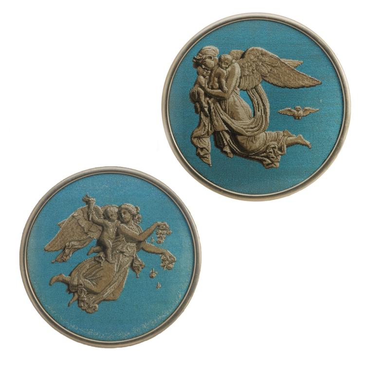Hauptbild zu Objekt, Zwei Perlbilder mit Engeln, 19. Jh., 159D 972