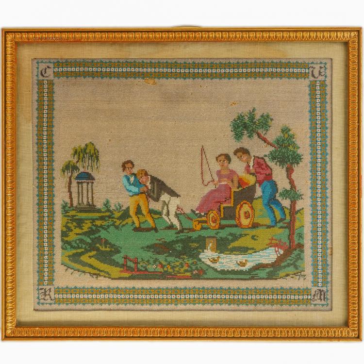 Hauptbild zu Objekt, Beaded painting with carriage, 2nd half of the 19th century, 159D 962