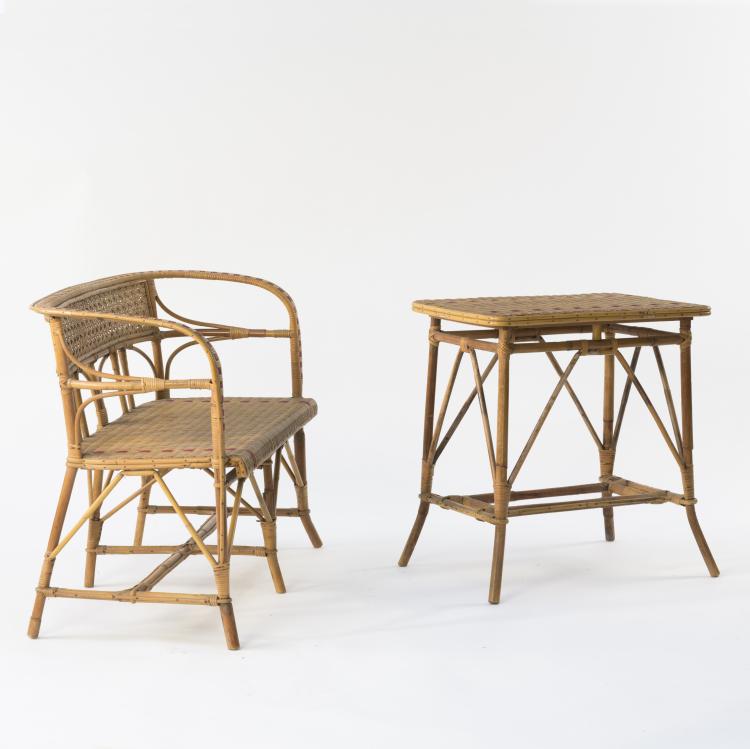 Bild 1 zu Objekt, Bench, 2 armchairs, table, flower stand, 1940s, Italien, 157B 249