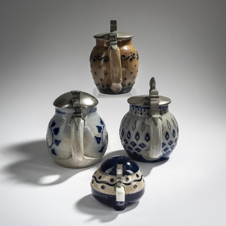 Bild 3 zu Objekt, 3 beer steins, c. 1902 and a mustard pot, after 1912, Richard Riemerschmid, Merkelbach, Reinhold, Grenzhausen, 156C 616