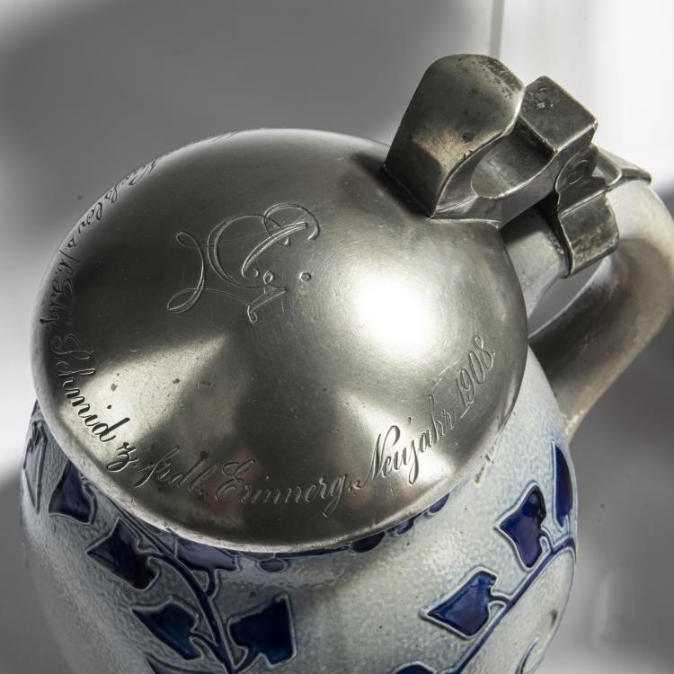 Bild 4 zu Objekt, 3 beer steins, c. 1902 and a mustard pot, after 1912, Richard Riemerschmid, Merkelbach, Reinhold, Grenzhausen, 156C 616