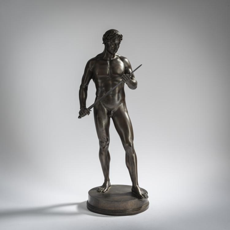 Hauptbild zu Objekt, 'Male nude examining a sword', c. 1900, Fritz Heinemann, Gladenbeck, Berlin, 156C 362