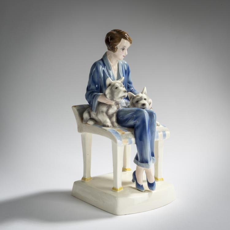 Hauptbild zu Objekt, 'Seated Lady with Two Dogs', c. 1930, Josef Lorenzl, Goldscheider, Friedrich, Wien, 156D 824