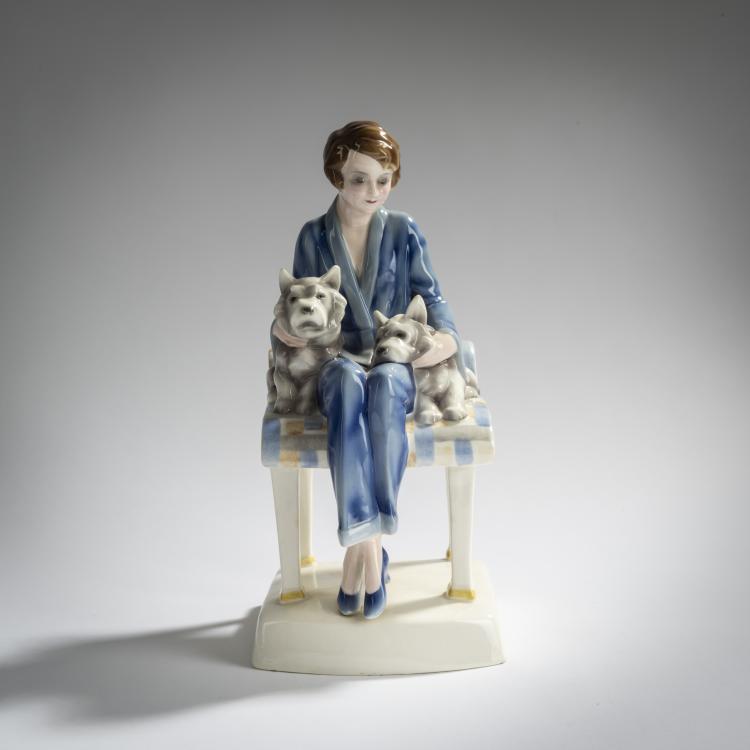 Bild 1 zu Objekt, 'Seated Lady with Two Dogs', c. 1930, Josef Lorenzl, Goldscheider, Friedrich, Wien, 156D 824
