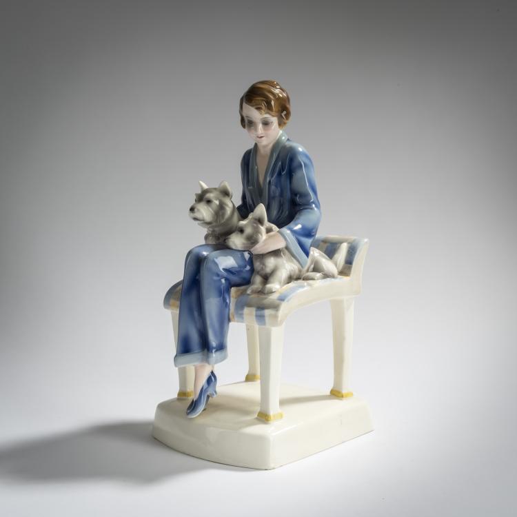 Bild 2 zu Objekt, 'Seated Lady with Two Dogs', c. 1930, Josef Lorenzl, Goldscheider, Friedrich, Wien, 156D 824
