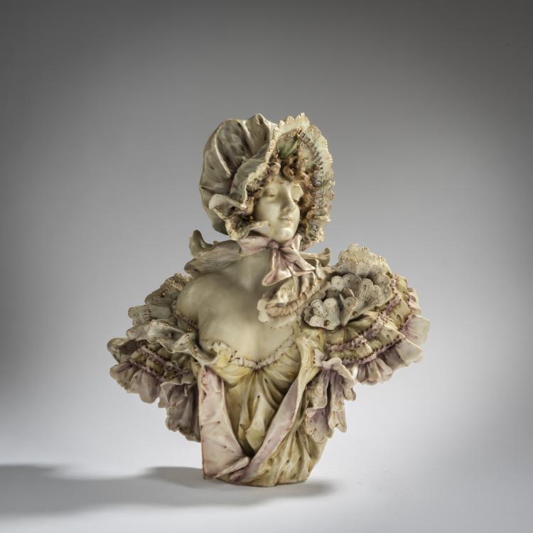 Hauptbild zu Objekt, Female bust, c. 1899, Eduard Stellmacher, Amphora-Werke Riessner, Stellmacher & Kessel, Turn-Teplitz, 156D 794