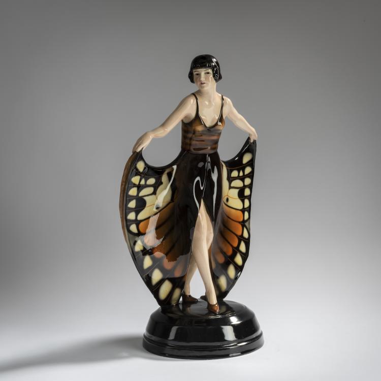 Hauptbild zu Objekt, 'Standing dancer in a butterfly dress', c. 1928, Josef Lorenzl, Goldscheider, Friedrich, Wien, 156D 820